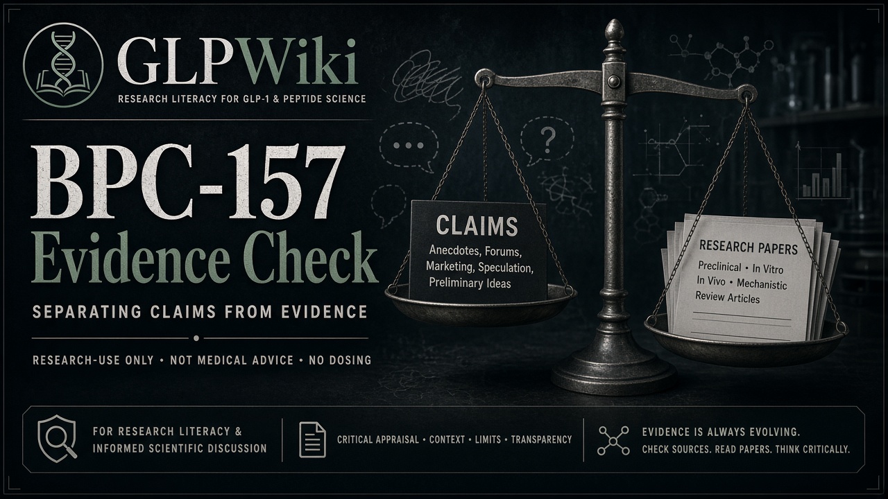 Illustrated balance scale comparing BPC-157 claims with research papers