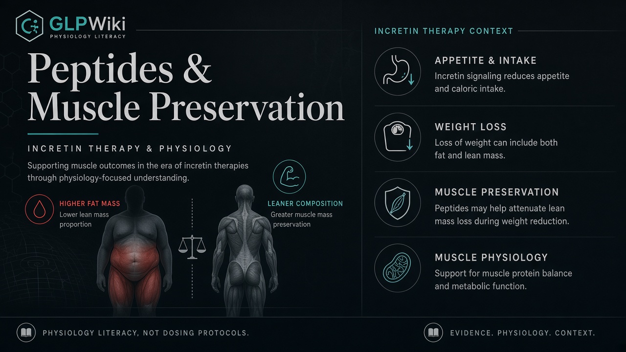 Educational illustration of incretin therapy pathways and skeletal muscle preservation research