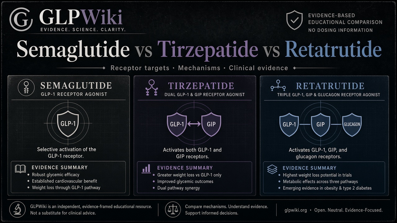 Educational receptor comparison of semaglutide, tirzepatide, and retatrutide